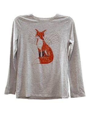 Cat & Jack Heather Gray Long Sleeve Tee Fox with Wings Graphic Size Large 10/12